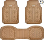 CAR PASS Tire Tread DeepDish Rubber Floor Mats for car Heavy Duty car mats All Weather, Universal XL~M Trim to Fit for Truck SUV Vehicle Automotive, Waterproof car mats 3 piece Solid Beige by CARPASS
