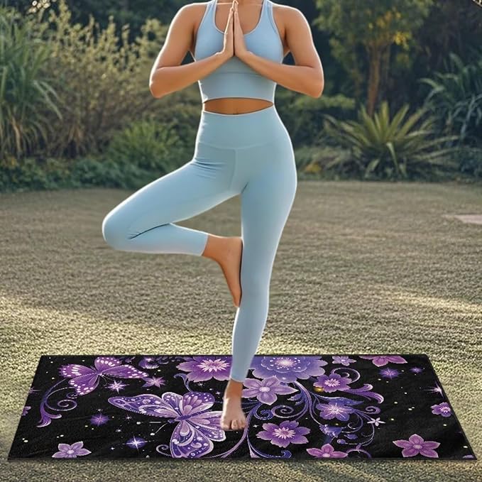 Purple Butterfly Flower Car Seat Towel with Storage Bag Sweat Car Seat Cover Protector Butterfly Print Auto Interior Accessories Driver Seat Cushion Cover Towel for Yoga Swimming After Gym - Image 4
