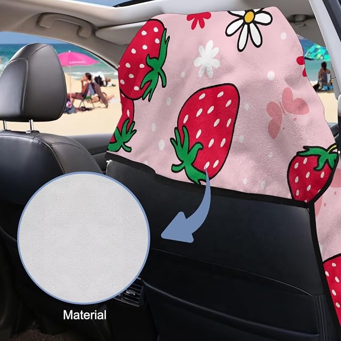 SEANATIVE Sports Towel Seat Covers for Cars - Quick-Dry Sweat Towels for Gym, Hiking & Beach with Anti-Scratch Design (Machine Washable, Universal Fit), Red Strawberry Pattern - Image 6