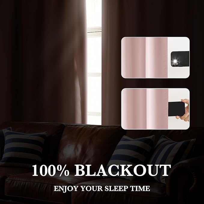 RYB HOME 100% Blackout Short Curtains for Small Window, Thermal Insulated | Total Room Darkening, Noise Reducing, Curtains for Basement Bathroom RV Cars, W29 x L30, Baby Pink, 2 Panels - Image 5