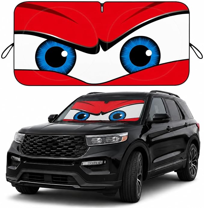 Car Windshield Sun Shade, Universal Fit Full-Size SUV Pickup MPV, Angry Red | 63 x 33.86" Large Windshield Cover, Foldable Front Window Sunshade, UV Heat Protection, Cute Eyes Series by eygeufg