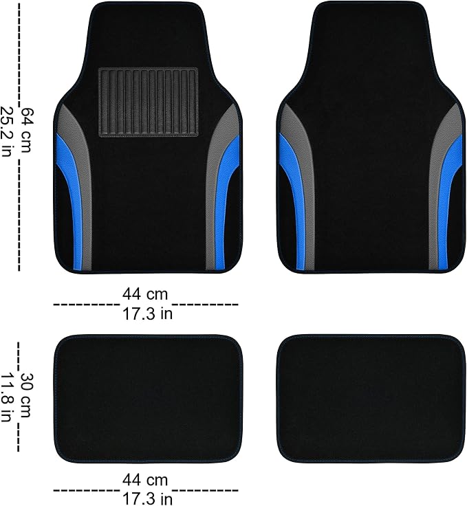 CAR PASS Leather Sporty Car Floor Mats Carpet, Universal Waterproof Automotive Floor Mat Fit for Sedans, Cars, Mid Trucks, Vans, SUV, Set of 4 (Black and Blue) - Image 4