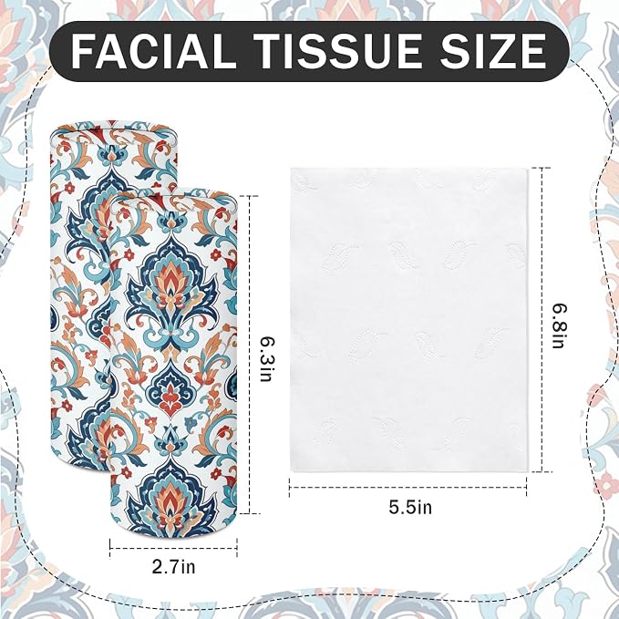 Arttown Car Tissue Holder for Cup Holder Facial Tissues 12 Pack Moroccan | Boho Bulk 3-Ply,Refillable Marble Print Cylinder Tissue Boxes,Fit Car Home Office School (600 Sheets Total,50 Sheets Each) - Image 2