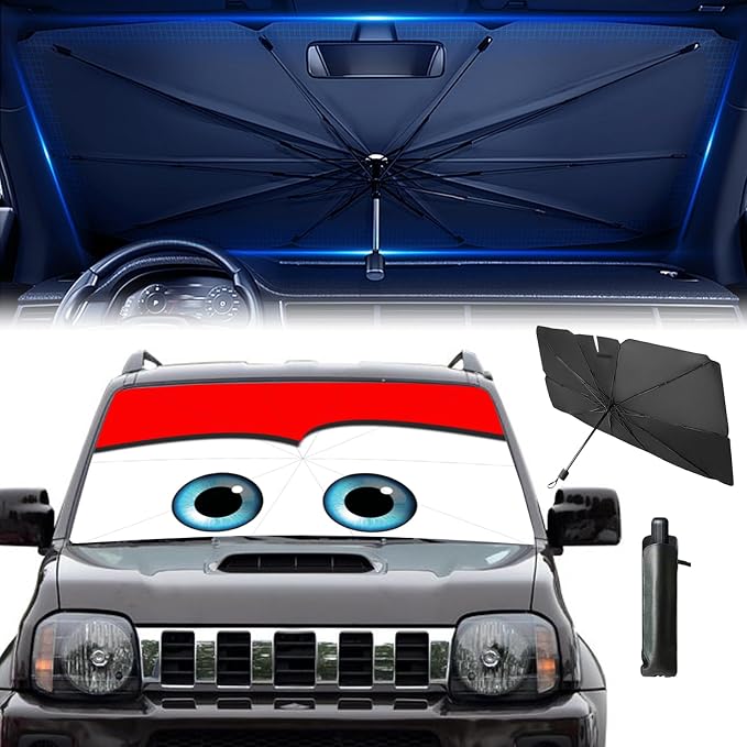 Windshield Sun Shade 2025 Car Accessories 100% Blackout Car Front Windsow Shades Umbrella Automotive Sun Visor Block Heat Insulation Protection (Red) - Image 2