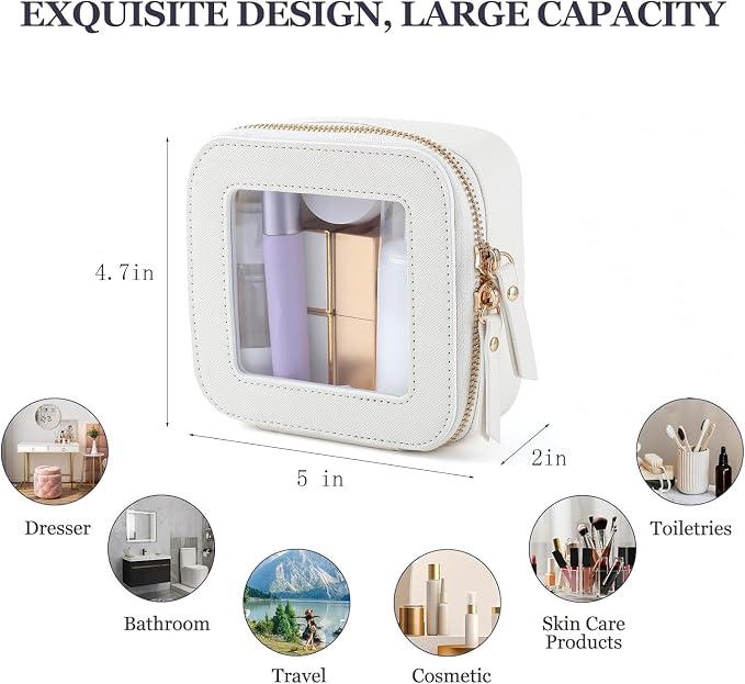 Small Clear Makeup Bag Travel Cosmetic Case, Portable Make Up Organizer Traveling Compact Car Bag for Essentials Transparent Toiletry Bag with Zipper - Image 4