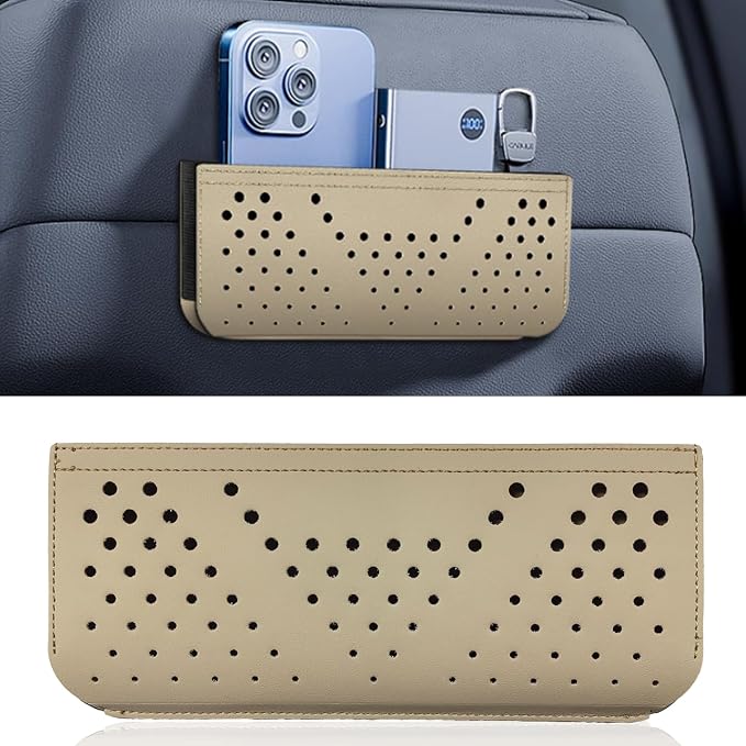 Car Seat Side Pocket Organizer, Multifunctional Mini Console Storage Bag for Phone, Keys, Sunglass, Wallet, PU Leather Tray Pouch Car Organizer Accessories for Seat, Door, Window, Console (Beige) by Unknown