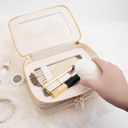 Aveniee Clear Makeup Bags, Double Layer Cosmetic Case with Separate Brush Compartment, Large Toiletry Organizer for Women, Travel Accessories Holder(2 Layers Large, White) - Image 3