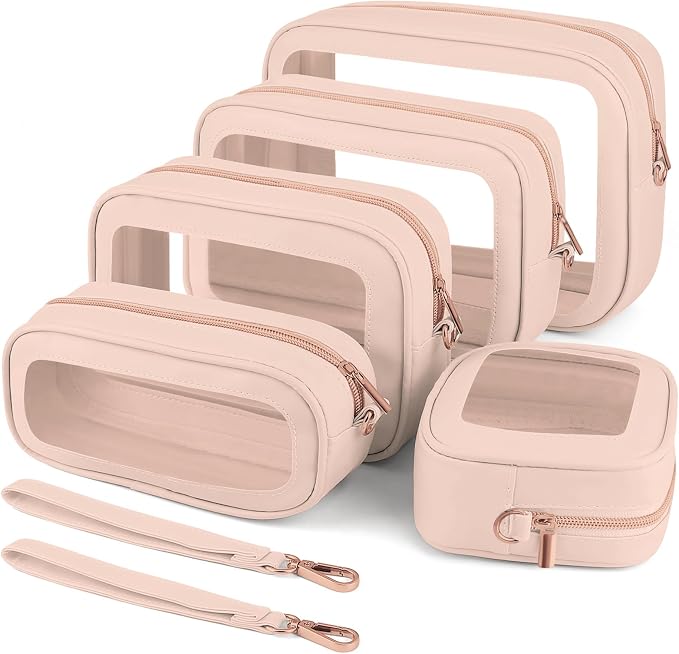 5PCS Clear Makeup Bags with Handles, TSA Approved Toiletry Bags, Diaper Bag Organizer Pouch, TPU Car Storage Organizer with Zippers, Waterproof Travel Organizer Bag for Women by Unknown