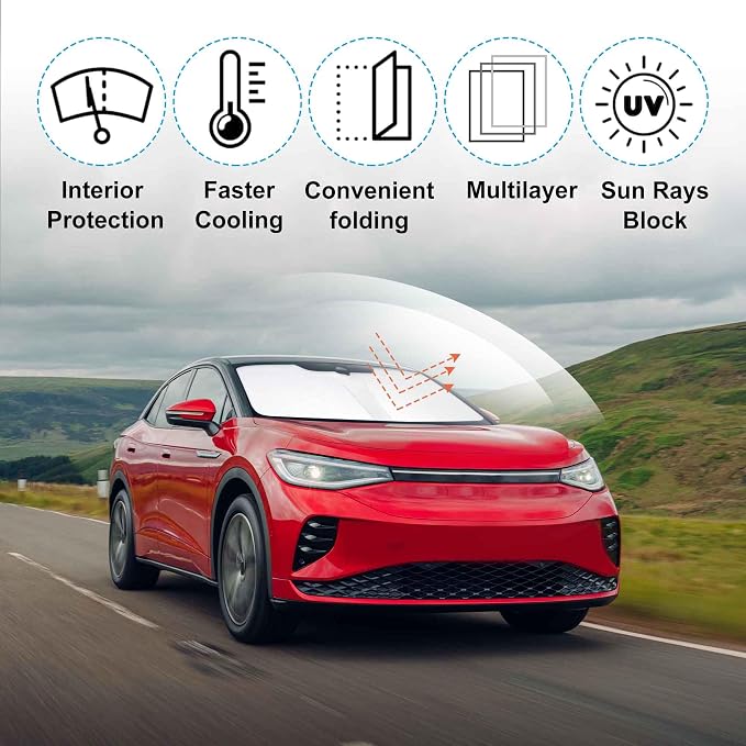 Windshield Sun Shade for 2021-2026 Volkswagen ID.4 Accessories | Full covered for windshield, Foldable & Durable, Block UV Rays, Reduce Heat, Easy to install, Keep Car Cooler - Image 2