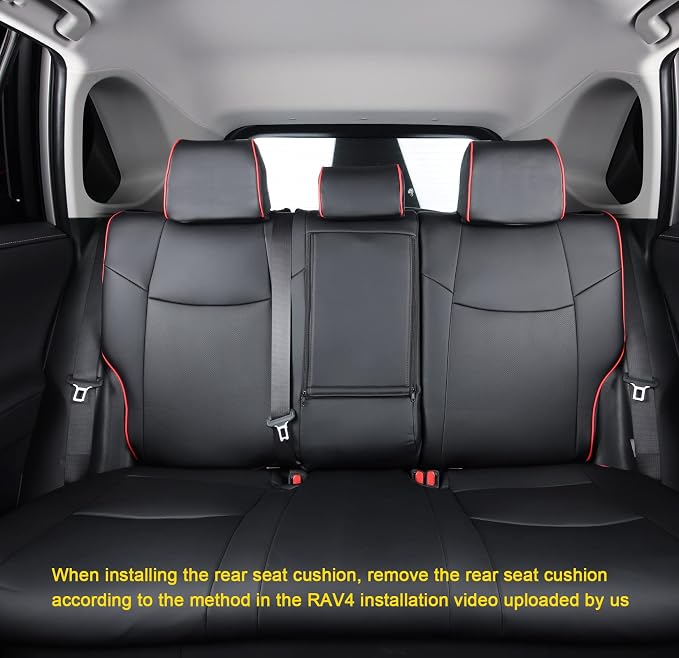 Custom Fit for RAV4 and VENZA Seat Covers Fit for Toyota RAV4 2019 2020 2021 2022 2023 2024 2025 Prime and XSE Hybrid with Waterproof Faux Leather (Black with Red Trim, LU02-Prime-XSE Hybrid) - Image 3