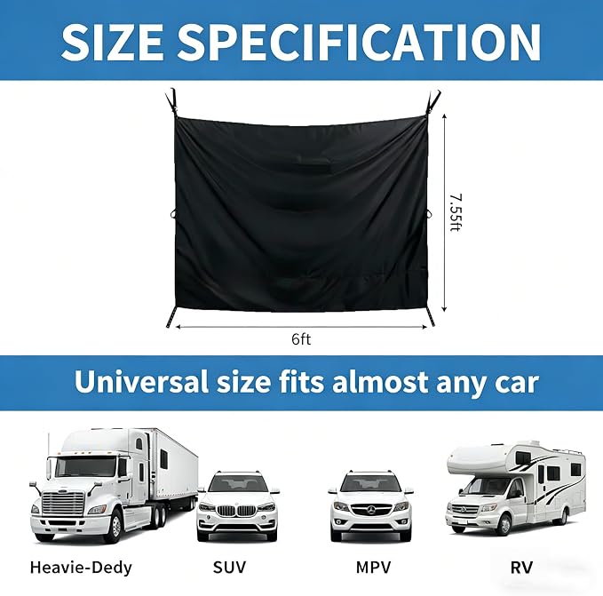 7x6 ft Van Privacy Curtain in Cab, Rear Door Shower Curtain | with 4 Pack Magnetic and 2 Pack Ground Stakes Hooks Adjustable Camping Curtain Changing Car Cover for Truck Travelling - Image 2