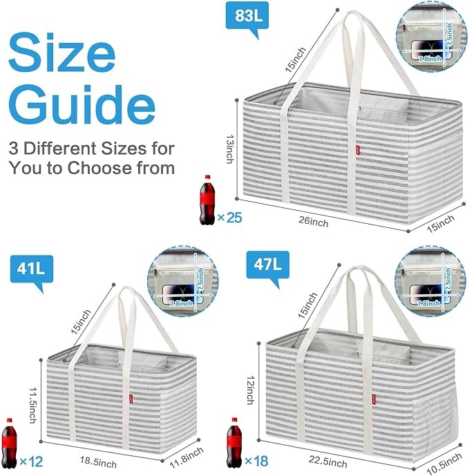 LHZK Standing Utility Tote Bag with Metal Wire Frame and the Sides Rinforced, Large Tote Bag with Handle, Reusable Grocery Bags Foldable, Beach Bag, Car Tote (Gray, 18.5''x11.8''x11.5'') | Metal Wire Frame - Image 4