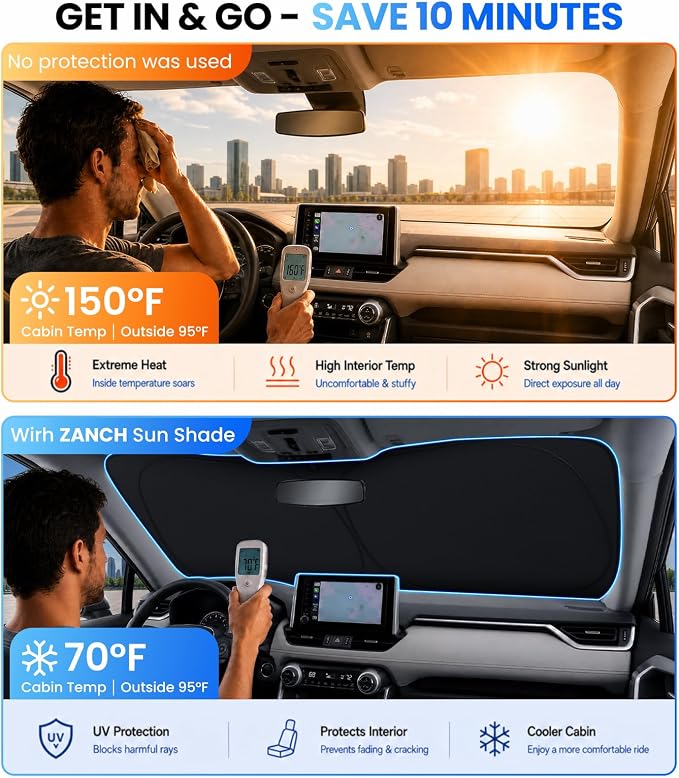 Large Windshield Sun Shade for Toyota RAV4 2019-2026, 7-Layer UV & 100% Sun Blockage, 3D Scanned Custom Fit, Keep Interior Cooler, Easy Storage & Foldable SUV Accessories, No Sagging - Image 2
