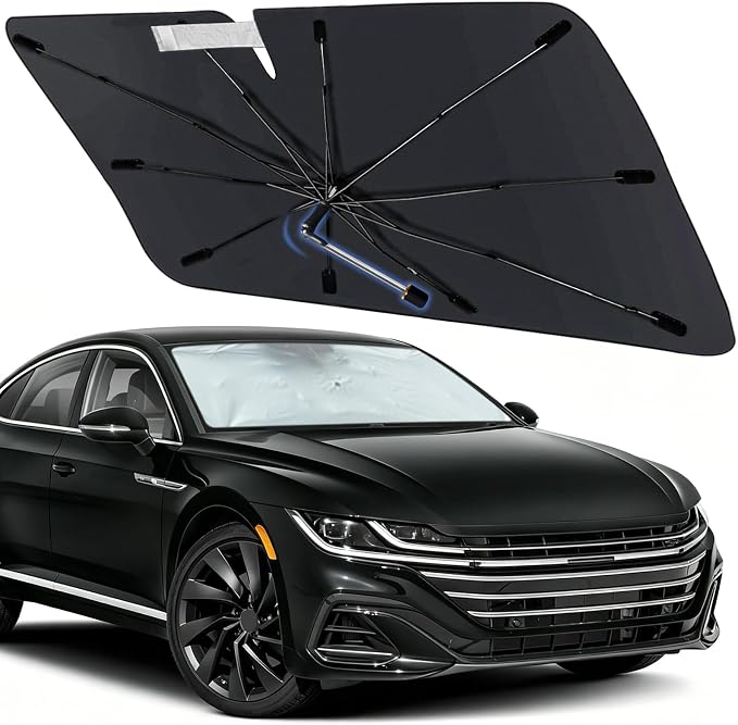 Windshield Sun Shade for Volkswagen Arteon 2019-2026, Umbrella Sunshade | Custom Fit Car Sun Visor with 360° Rotating Shaft, UV Protection Heat Shield Sun Blocker Heat Reflector and Easy Storage by Visufy