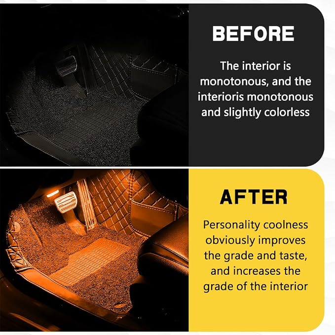 Car Interior LED Lights, Ambient Lighting Car Interior, Automotive Ambient Neon Light Kit with USB Port, Auto Accessories 4 in 1 Automotive Decoration Lighting for RV, Truck, Sedan (Orange) - Image 4