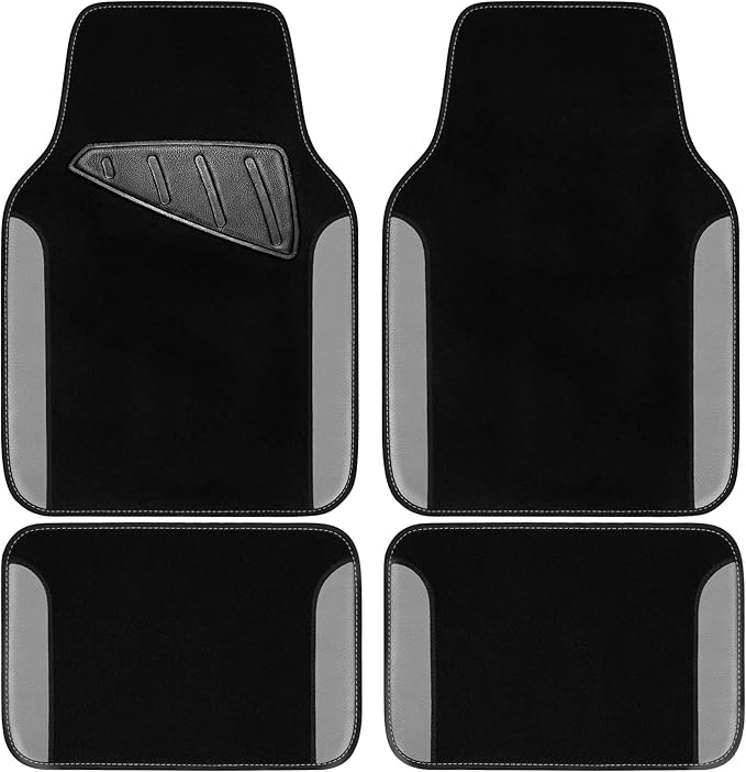 CAR PASS Rainbow Waterproof Universal Fit Faux Leather Car Carpet- Anti-Slip Nibbed Backing Floor Mats for SUV, Vans, Sedans, Trucks, Automotive Set of 4 (Black with Gray) by CARPASS