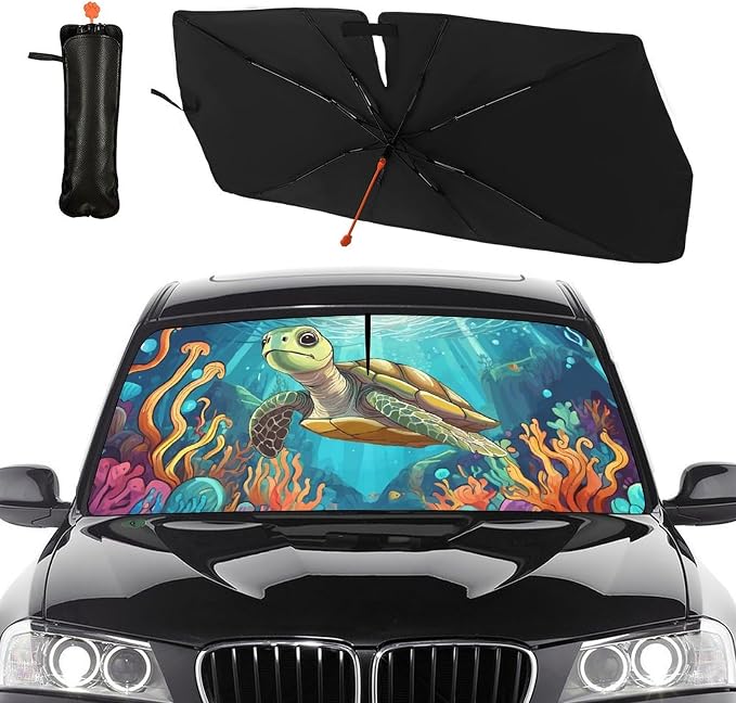 Turtle Car Windshield Sun Shade Umbrella Bendable Handle Foldable Funny Sunshade for Car Windshield Block UV Rays Keep Vehicle Cool for Most Sedans SUV Trucks Cars 57"x30" by DOPINDU