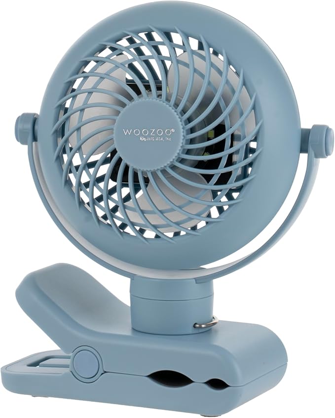 IRIS USA WOOZOO Cordless Portable Clip On Fan, USB-C Rechargeable, Blue | LED Light, Mosquito Repellent Tray, 360° Tilt, 3 Speeds, Pet Stroller Car Fan, Camping Golfing Outdoor Use by IRISUSA