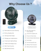 Camping Fan with Remote Control - 12000mAh Rechargeable Battery Powered Fan, Camping Fans for Tents with LED light & Hanging Hook, Rechargeable Battery Operated Ceiling Fans for Tent RV Bed, Green - Image 6