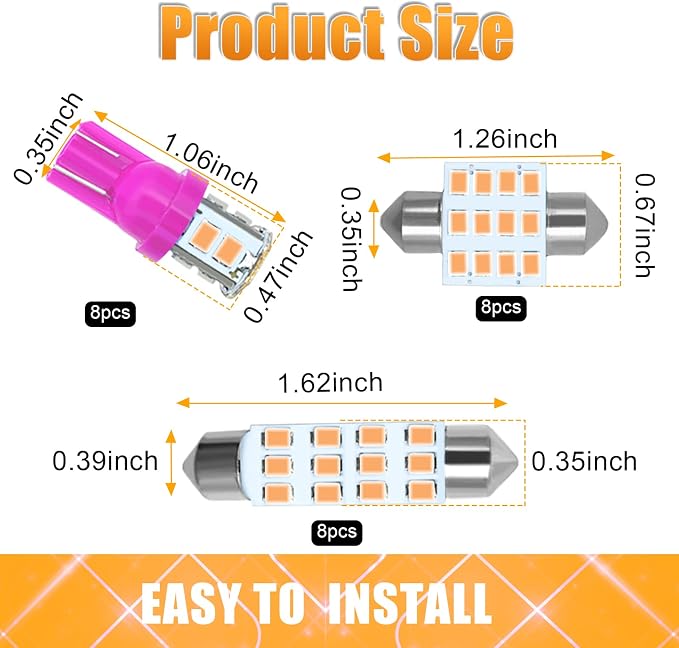YOGEIER Car LED Bulb, Pink, 24 Sets, Compatible with All Vehicles, Wide Range of Applications, Easy Installation - Image 2