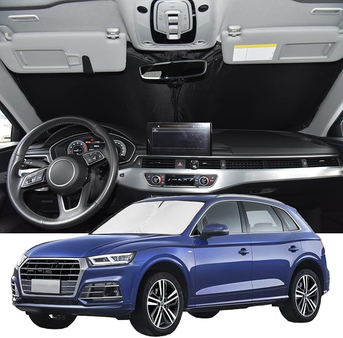 Windshield Sun Shade for Audi Q5 2009-2017 Sun Shade 4 Layers | Upgrade Custom Fit Audi Q5 Car Window Shade Front Windshield Sun Visor Blocks UV Rays Keep Cool Foldable Car Accessories by ZOIBVCARSUNSHADE