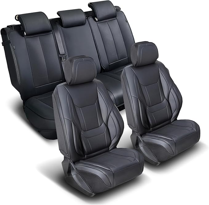 Coverland Premium Car Seat Covers Full Set Waterproof Interior Protector | Airbag Compatible Non-Slip Seat Cover for Q8, GV70, Sportage, Crosstrek, Outback, Tucson [Full set Black-Size Chart X55] by Coverland