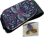 Dragonfly Car Sunglasses Holder Universal Magnetic Visor Accessories | Cute Dragonfly Cars Accessories Leather Glasses Clip for Sun Visor Eyeglass Hanger Organizer for Women and Men Gifts Decor by TRXYQ