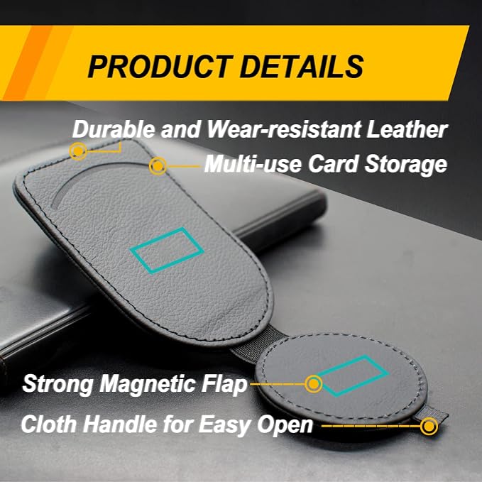 Sunglass Holder for Car Visor, Magnet Adsorbed Sunglasses Holder for Car Accessories Parts, Leather Car Sunglass Holder, Car Visor Sunglasses Clip for Glasses Cards (2PCS, Black) - Image 5