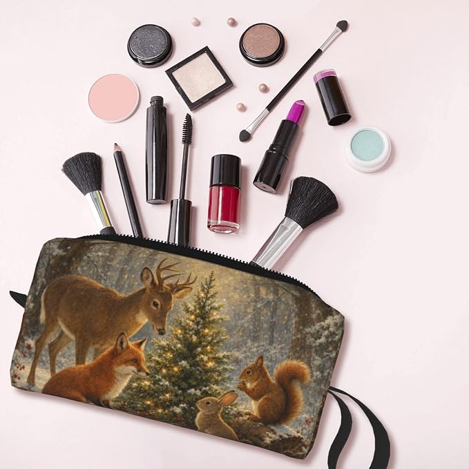 Woodland Christmas Gathering Makeup Bag for Women, Cosmetic Pouch | Double-Sided Woodland Christmas Cosmetic Organizer with Foam Padding for Women, Travel, Gym, School, and Daily Storage - Image 6