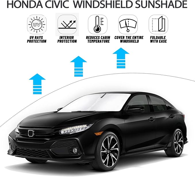 D-Lumina Windshield Sun Shade for 2016-2021 Honda Civic Accessories, Front Window Sunshade Sun Visor Protector Block UV Rays Heat, Foldable 2 Layers 210T Material - Image 2