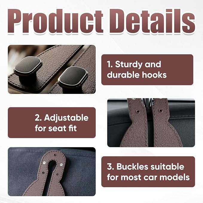 2 Pack Car Seat Back Double Hook, Headrest Hooks for Car, 2026 New Car Seat Back Organizer Storage Hook for Handbag, Purse, Coat Bags, and Accessories - Image 5