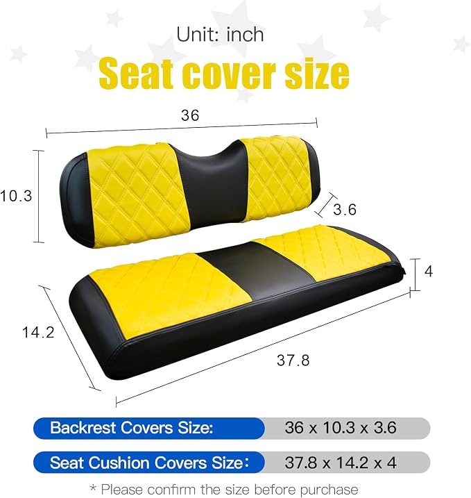 NOKINS Golf Cart Seat Covers Fits Aftermarket Standard Rear Seat Cushion | Fit for Club Car Precedent/DS/EZGO RXV/TXT/Yamaha Drive, No Stapler, Multiple Colors&Breathable (Yellow&Black) - Image 5