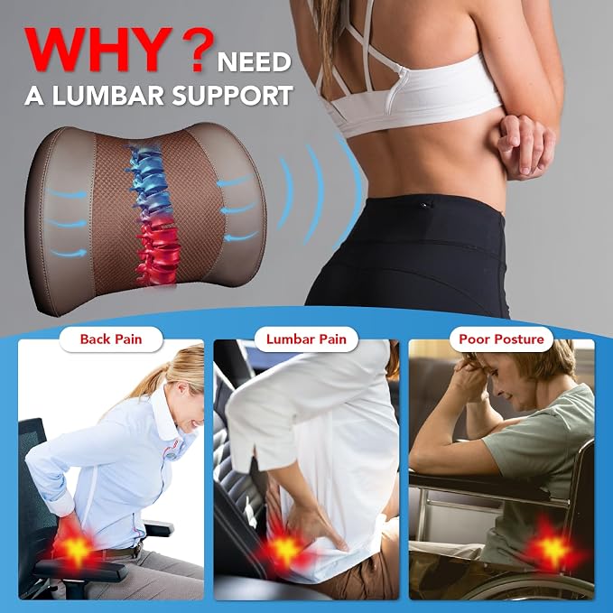 Lofty Aim Lumbar Support Pillow for Car, Car Seat Back Support for Driving | Memory Foam Car Lumbar Support for Driving Seat, Car Back Cushion, Adjustable Straps, Lower Back Pillow, Office Chairs, Brown - Image 3