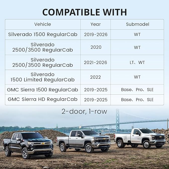 Silverado/Sierra Seat Covers Full Set for 1500(2019-2026) & 2500HD 3500HD(2020-2026)-Regular Cab Pickup,Fully Covered,Waterproof Leather Car Seat Protector(Black & Carbon Fiber) - Image 4