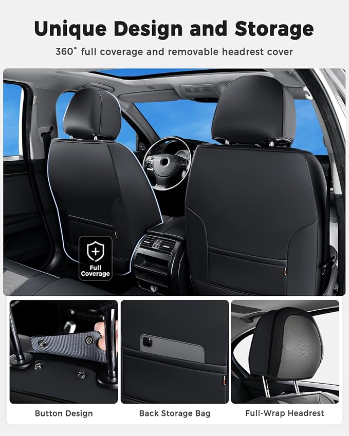 Huidasource Universal Car Seat Cover Luxury Nappa Leather, Car Seat Cover Set with Velcro Adjustable, Airbag, Lumbar Support, Cooling＆Heating, Seat Covers Fit for Most Cars SUV Trucks, Black＆Gray - Image 6