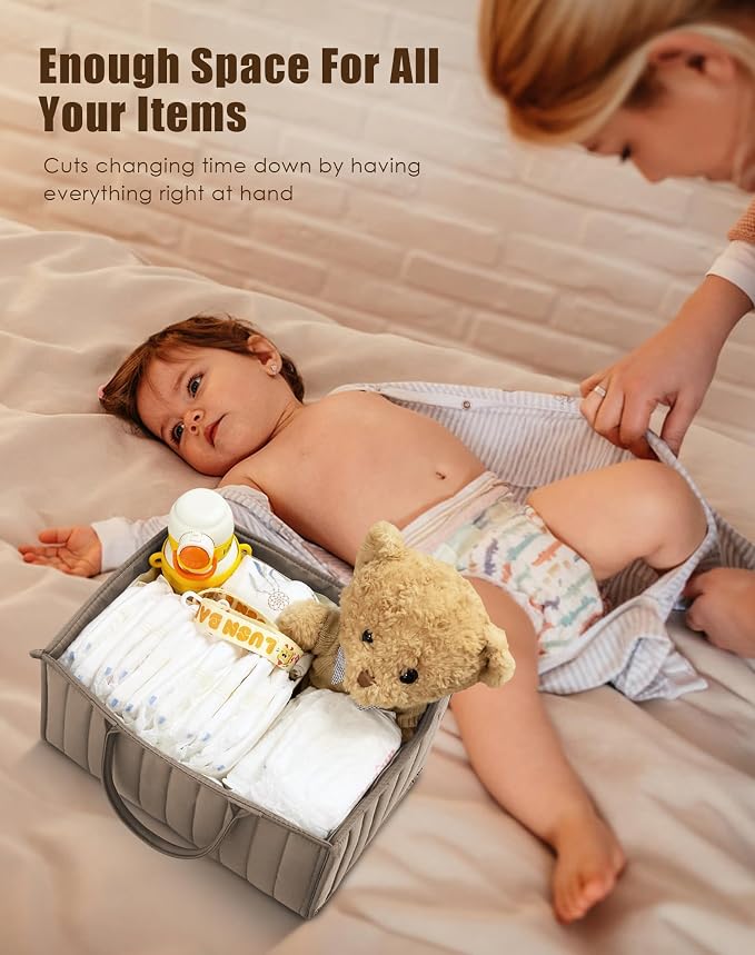 SWEET DOLPHIN 2-Pack Quilted Diaper Caddy Organizer – Premium Puffer Style Nursery Storage Bins – Water-Resistant & Wipeable Changing Table Organizer – Trendy Tote for Home & Car Travel - Mocha Brown - Image 6