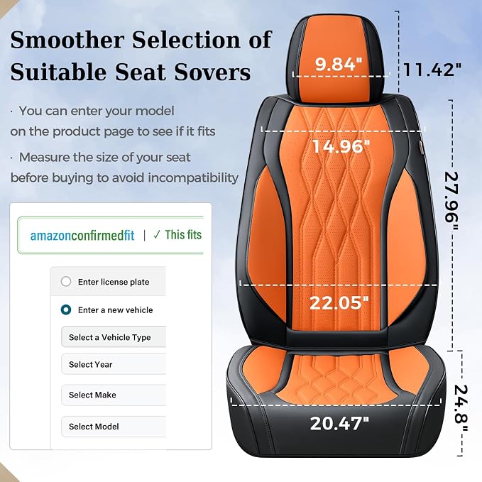 Coverado Seat Covers FullSet, 5 Seats Car Seat Protector, Waterproof Nappa Leather Cushion, Front & Rear Fit for Most Sedans SUV Pick-up Truck-Black&Orange - Image 7