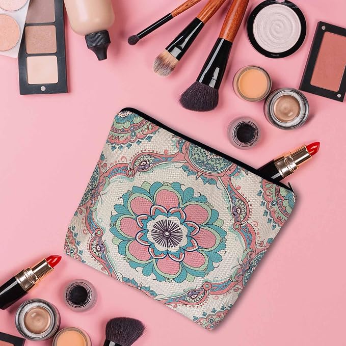 Woman Makeup Bag Mandala, Ethnic Tribal Mandala Floral Boho Makeup Bags Travel Cosmetic Bags Toiletry Makeup Organizer Pencil Pouch Make Up Cosmetic Bag For Owners Lady Birthday Gifts - Image 3