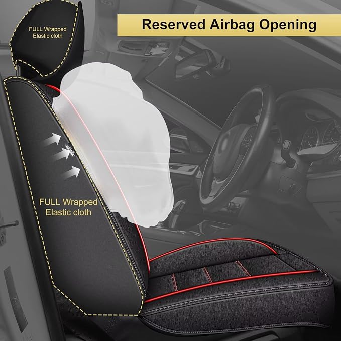IKABEVEM Car Seat Covers for Kia K5 2021-2025 2026 Full Set(5 Seats) | Luxury Fuax Leather, Waterproof, Airbag Compatible, Easy to Install, Scratch‑Resistant Seat Protection, Redline - Image 3