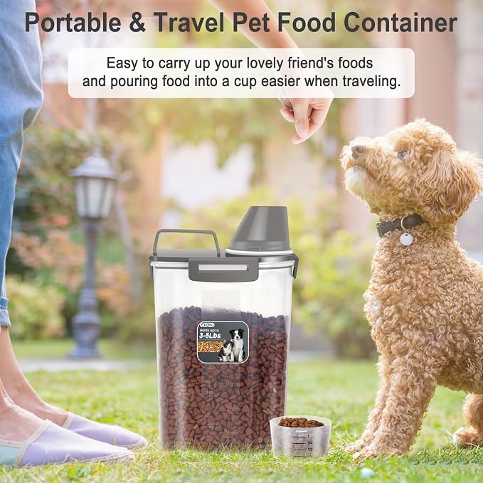 Dog Cat Food Storage Container with Cup (Dark Olive, 2.5L (2 pack)) | Pet Food Pourable Container Airtight with Large Spout, BPA-Free Plastic Food Dispenser for Pet Food, Bird Seed, Rice, Flour - Image 7