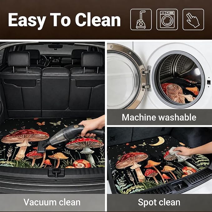 Car Trunk Mat for SUV, 29"x39" Mushroom Moon Night Cargo Liner Protector | All Weather Universal Cargo Liners for Dogs, Car Accessory for SUVs/Sedan/Wagons, Durable Non-Slip Washable Rear Cargo Mat - Image 6