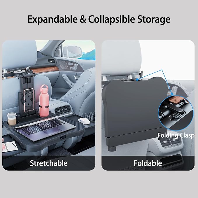 Large Foldable Backseat Tray Table, Car Laptop Desk with Cup Holder, Back Headrest Passenger Food Tray, Phone Tablet Holder, Multifunctional Travel Desk, Car Essentials for Kids & Long Road Trips - Image 6