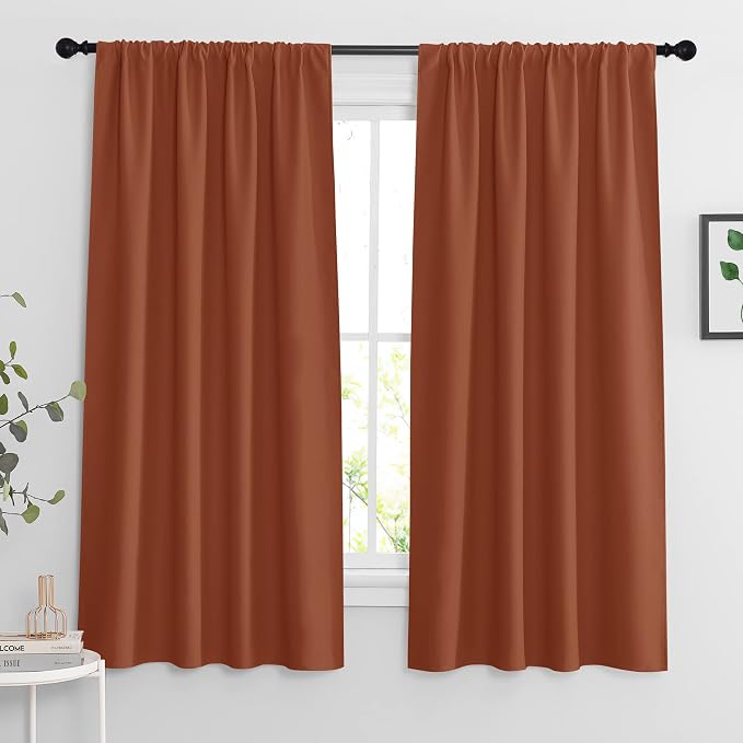 RYB HOME Blackout Curtains for Bedroom Living Room Nursery 63 inches Long | Thermal Insulated, Privacy Protection, Rod Pocket, Drapes for Office Home Theater, W42 x L63, Burnt Orange, 2 Panels by RYBHOME