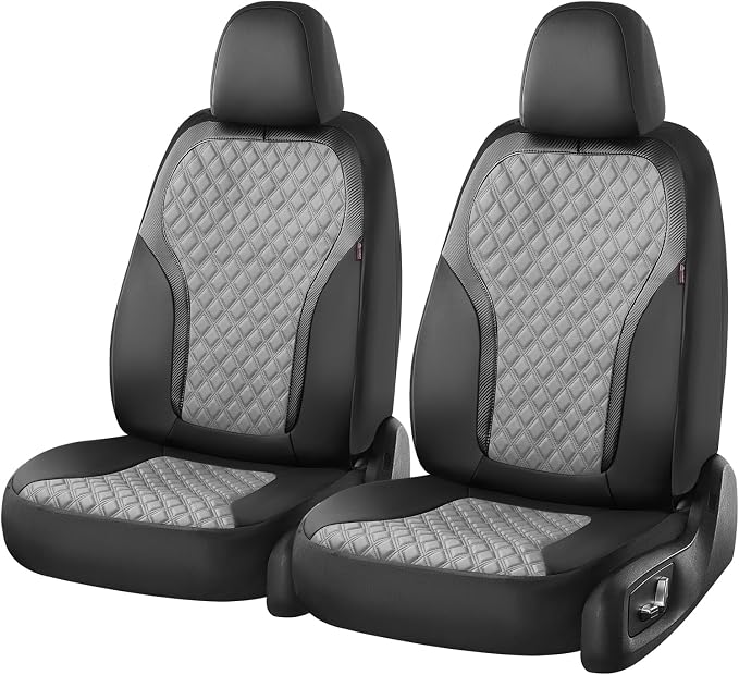 Coverado Front Seat Covers, 2-Pack Luxury Leather Car Seat Cover with Carbon Fibre Weave Design, Waterproof Car Seat Protectors, Driver Seat Covers Universal Fit for Cars SUV Trucks, Black Gray - Image 7