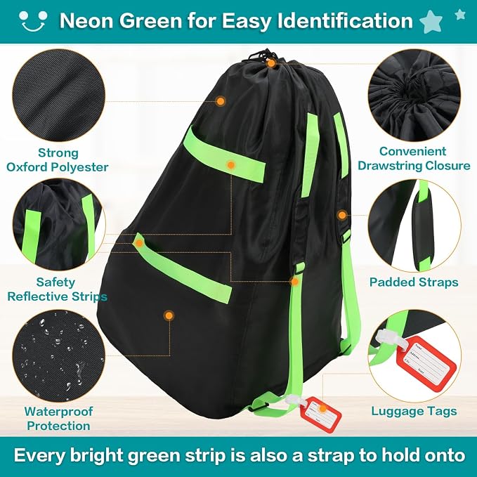 Waterproof Car Seat Bags For Airplane Travel, Durable Carseat Cover For Air Travel Car Seat Travel Bag with Shoulder Straps and 2pcs Luggage Tags For Airplane - Image 4