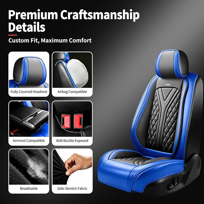 for Subaru Outback 2007-2026 Car Seat Covers, Full Set, Blue | Luxury Full Coverage Leather Seat Protectors, Waterproof Breathable, Non-Slip, Easy to Install, Airbag Compatible, All-Season - Image 7