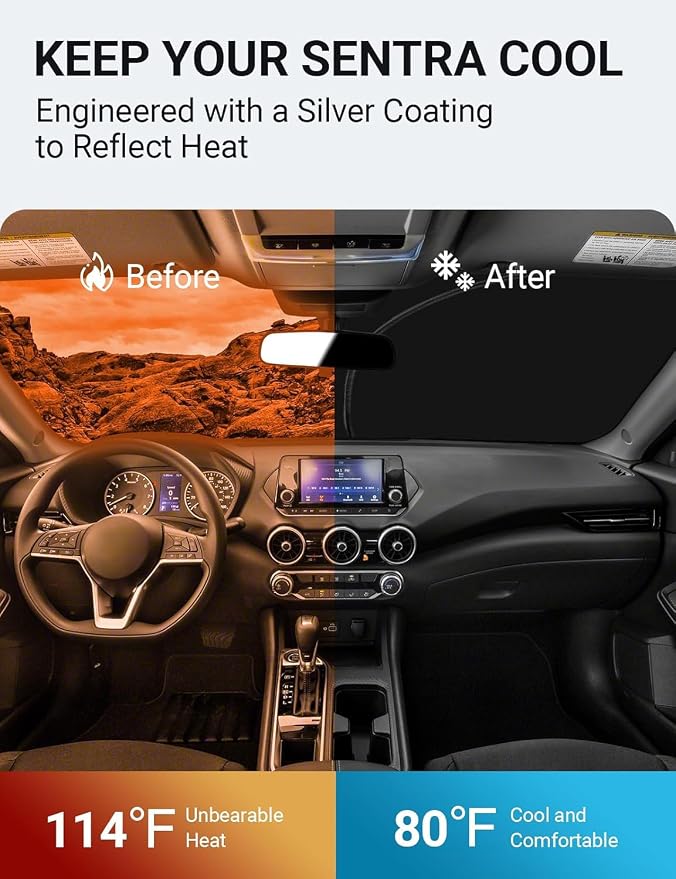 Proadsy Custom Fit Car Windshield Sun Shade for 2020-2025 Nissan Sentra | 240T Heat Shield, Drops Temp 54°F, Blocks 99% UV, Prevents Dashboard Cracking, Summer Parking & Beach Trips, Easy Twist-Fold - Image 3