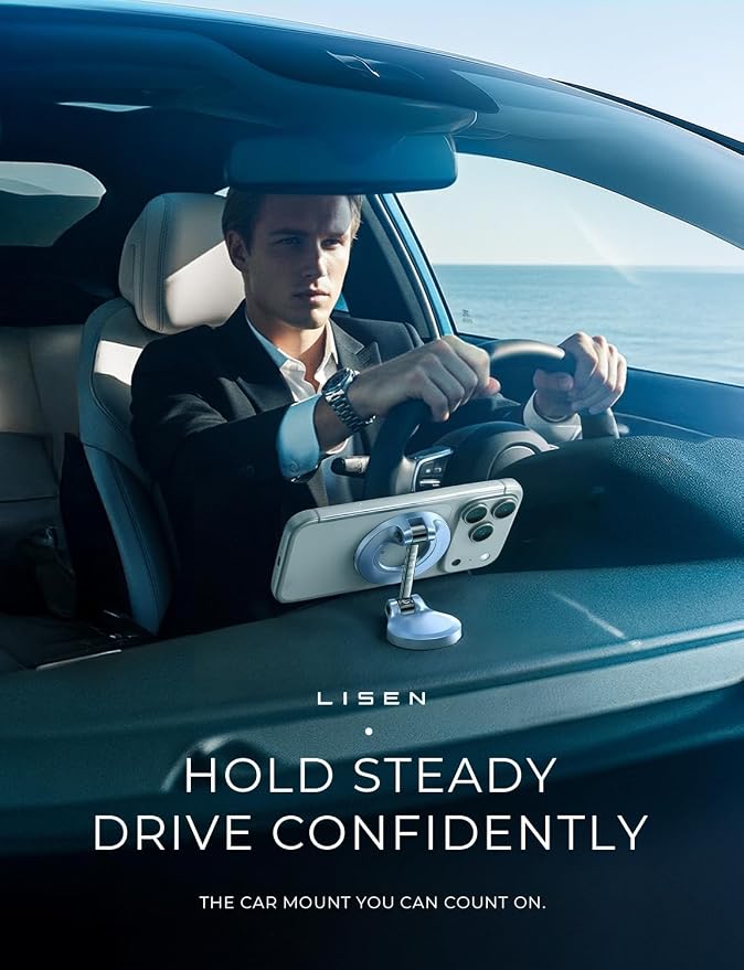 LISEN for MagSafe Car Mount, Magnetic Phone Holder for iPhone 17 16, Blue | Super Compact Foldable Phone Holder for Car, 24 Strong Magnets Power for iPhone 12-17 Series, Classic 3M Adhesive No Residue - Image 3