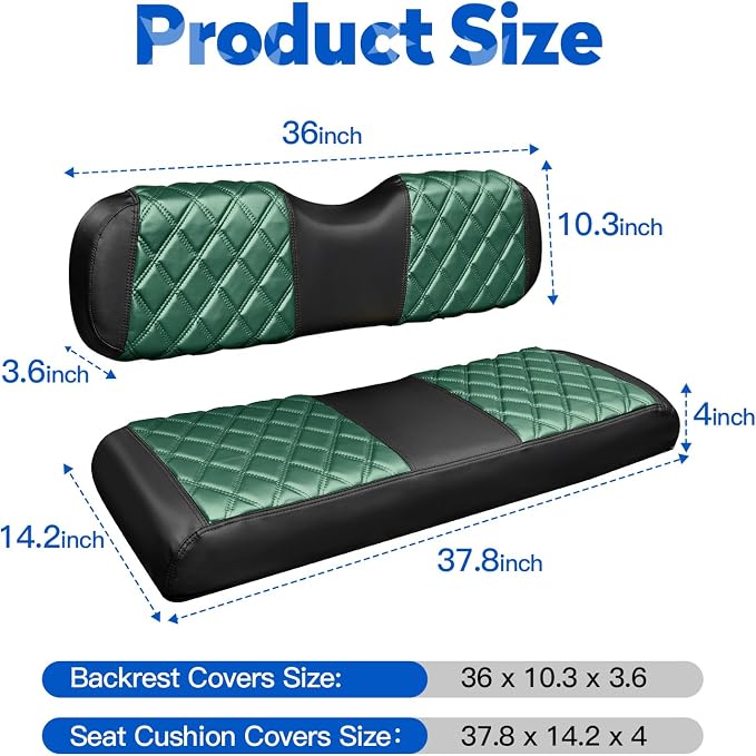 NOKINS Golf Cart Seat Covers Fits Aftermarket Standard Rear Seat Cushion | Fit for Club Car Precedent/DS/EZGO RXV/TXT/Yamaha Drive, No Stapler, Multiple Colors&Breathable (Dark Green&Black) - Image 5