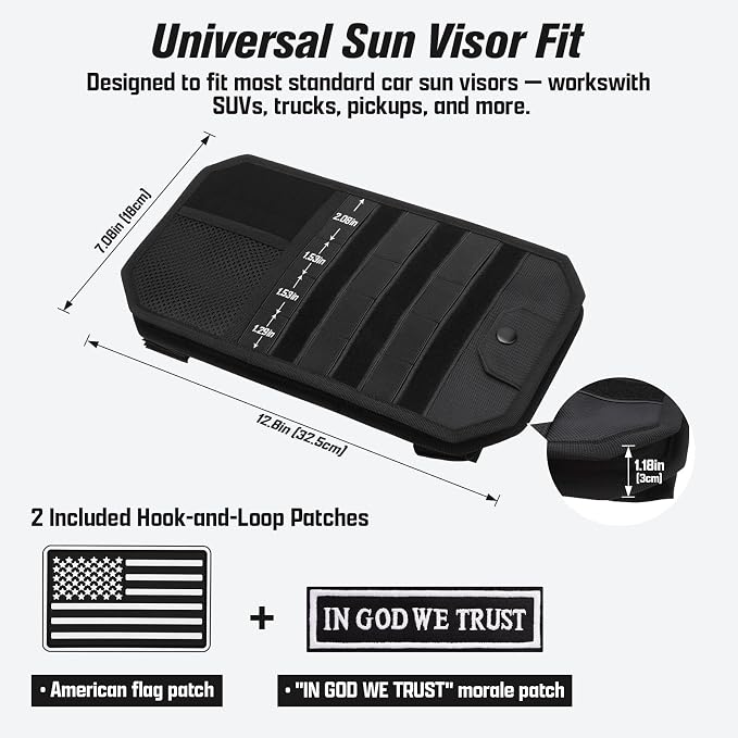 1000D Polyester Car Sun Visor Organizer with Sunglasses Holder | Tactical Organizer, MOLLE Panel, Universal, Mesh Pouch + Pen Slots + Zipper Pockets, Heavy Duty, Esay Installation - Image 2